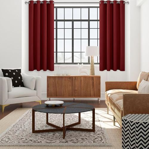 Image of DWCN Blackout Curtains Thermal Insulated Room Darkening Grommet Window Treatment Solid Block Light Curtain Drapes for Bedroom Living Room 38 x 54 Inch Length, 2 Thick Burgundy Panels