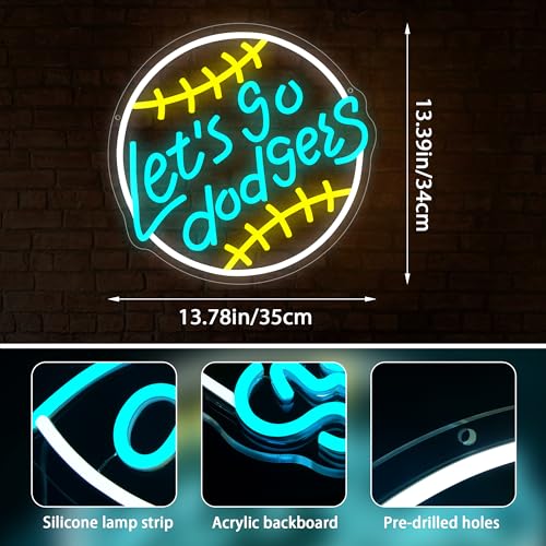 Image of Baseball Neon Sign for Wall Decor Dimmable LED Baseball Team Neon Light for Man Cave Dormitory Bar Club Birthday Gifts for Sports Fans Wall Art Size 13.7 * 13.3In (WZCP023)