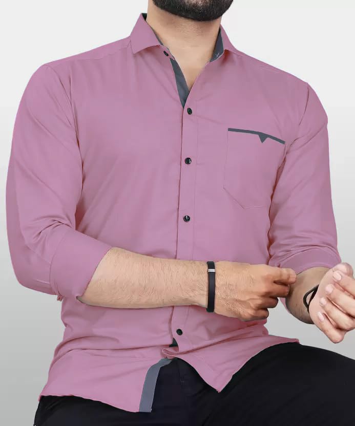 Image of CB-COLEBROOK Men's Regular Fit Solid Soft Touch Cotton Casual Shirt with Pocket Design with Spread Collar & Full Sleeves (Available in Plus Size)