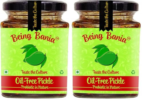 Image of Being Bania Homemade Oil Free Mango Pickle in Jar, 250g | Aam ka Achar | Authentic and Traditional Flavours | No Added Preservatives & Additives | Chatpata Achar | Gourmet Pickles | Oil Less