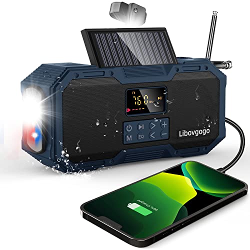 Auto-Scan FM/AM Kurbelradio mit Handyladefuntion Solarladegerät,10W IPX5 Spritzschutz Bluetooth-Lautsprecher,tragbares Dynamo-Notfallradio 4000mAh Powerbank,Taschenlampe,Leselampe,Blitzlampe,SOS Cover
