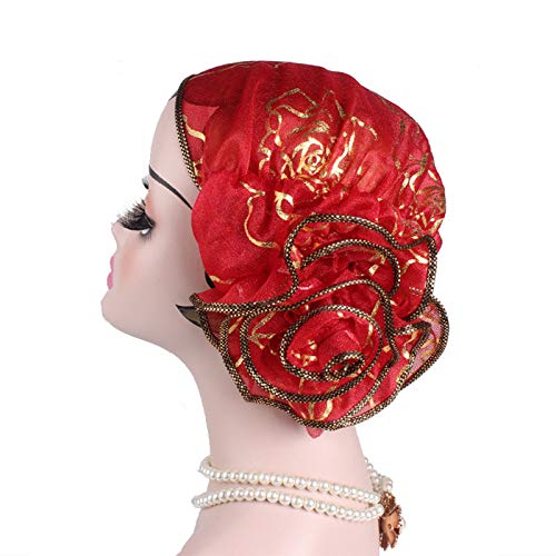 Luovce Flower Turban Beanie Cap Stretchy Hair Wrap For Women Headwrap Headscarf Bonnet Indian Cap Hair Loss Hat Pack Of 3 (Blue-Red-Black) #TOP4