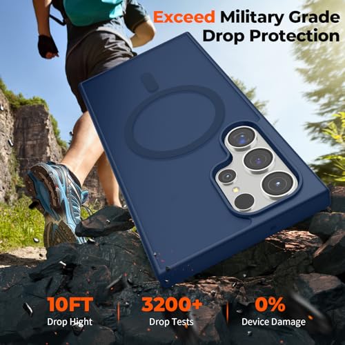 Image of SUPFINE Magnetic for Samsung Galaxy S23 Ultra Case with Screen Protector, (Built-in Magnets) (Military Grade Drop Protection) Slim Translucent Shockproof Phone Case,Sapphire Blue