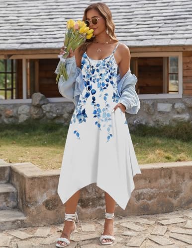 Image of Zeagoo Women Summer Midi Dresses 2026 Hawaiian Bohemian Beach Cover Up Sundress Spaghetti Strap Casual Dress with Pockets