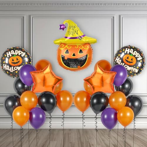 Image of AMFIN (Pack of 32) Happy Halloween Party Scary Pumpkin Balloon Set - Orange