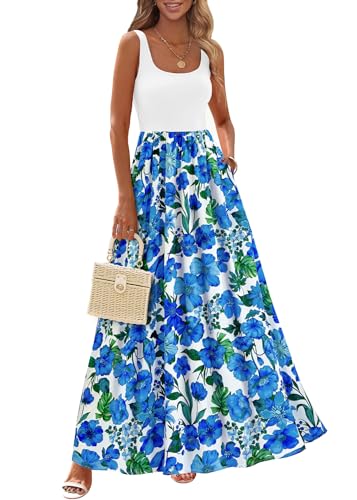 Image of KIRUNDO Women Summer Sleeveless Boho Floral Maxi Dress 2026 Scoop Neck Tank A Line Flowy Beach Vacation Resort Wear Sundress