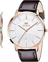 OLEVS Mens Watches Minimalist Ultra Thin Fashion Casual Analog Quartz Date Watch Waterproof Slim Simple Big Face Dress Wrist Watch with Retro Leather Band for Men