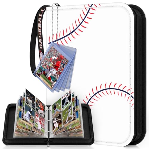 Mlikero Baseball Card Binder 440 Pocket, Trading Card Binder with Card Display Design, Premium Basketball Card Holder with Sports Pattern Wristband Fit for Topps Baseball Cards 2025