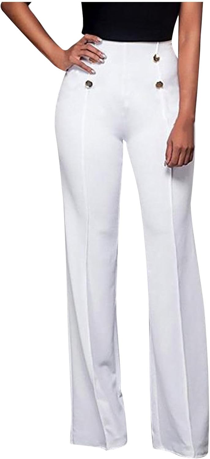 Women's Dress Pants Bootcut Work Lounge Pants Classic Stretch Office Business Straight Wide Leg Trousers with Buttons