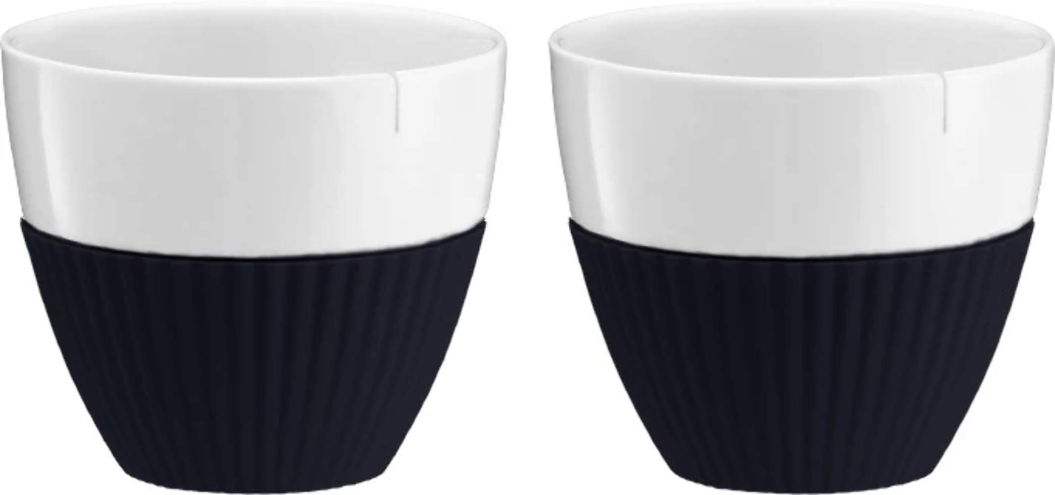 Viva Scandinavia - Set di 2 tazze da tè in porcellana con protezione isolante in gomma, con fessura tagliata, blu scuro, 300 ml