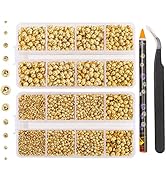 6540PCS Gold Resin Flat Back Pearls Rhinestones,Mixed Size 2/3/4/5/6/8/10mm Half Round Pearl Bead...