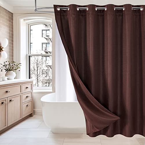 MitoVilla Brown Waffle Long Shower Curtain Liner Set 72 x