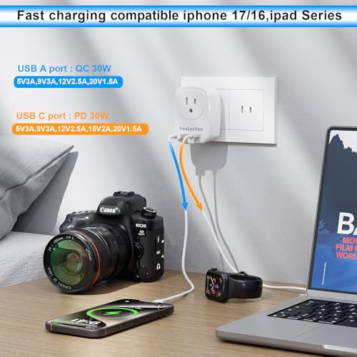 VooLerTun US to Japan Outlet Adapter PD30W Fast Charger Japan Power Adapter with Multi USB Port, 2 Prong to 3 Prong Outlet Adapter Outlet Converter Type A for Philippine Travel Cruise Essential — view 4