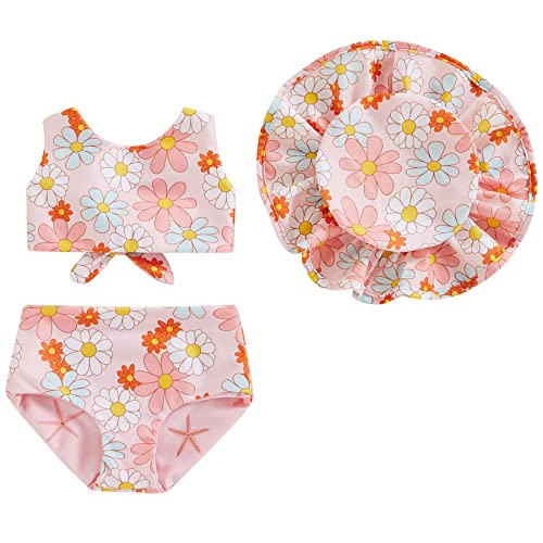 Image of Mubineo Toddler Baby Girl Cute 2PCS Bathing Suit Beach Sets Bikini Swimsuit Set Bowknot Swimwear (Pink, 6-12 Months)