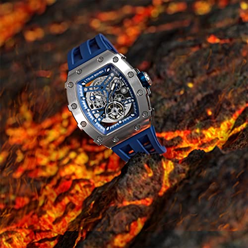Image of TSAR BOMBA Mens Luxury Watch Automatic Watches for Men 50M Waterproof Japanese Mechanical Movement Tonneau Stainless Steel Case Sapphire Glass Big Face Cool Unique Fashion Gift Men