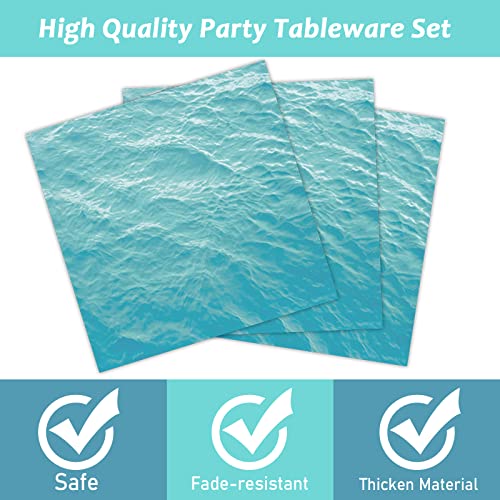 Image of gisgfim 96 Pcs Ocean Sea Plates and Napkins Party Supplies Ocean Waves Birthday Party Tableware Set Sea Theme Party Decorations Favors for Birthday Baby Shower for 24 Guests