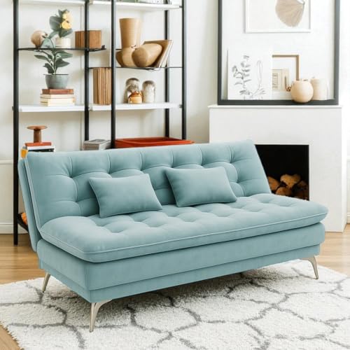 Image of Sleepify Agel 3 Seater Fabric Sofa Cum Bed Set with 2 Cushions, Best Fit for Indian Homes, Living Rooms, Offices with (Sky Blue)