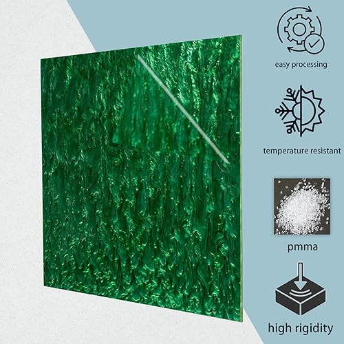 Image of TOEPODO Pearlescent Ripple Cast Acrylic Sheets 1 /8inch Thick Marble Acrylic Sheets for Laser Cutting Plexiglass Sheets for Art Design DIY Crafts Home Deco (3, Emerald Green, 12x12 Inch)