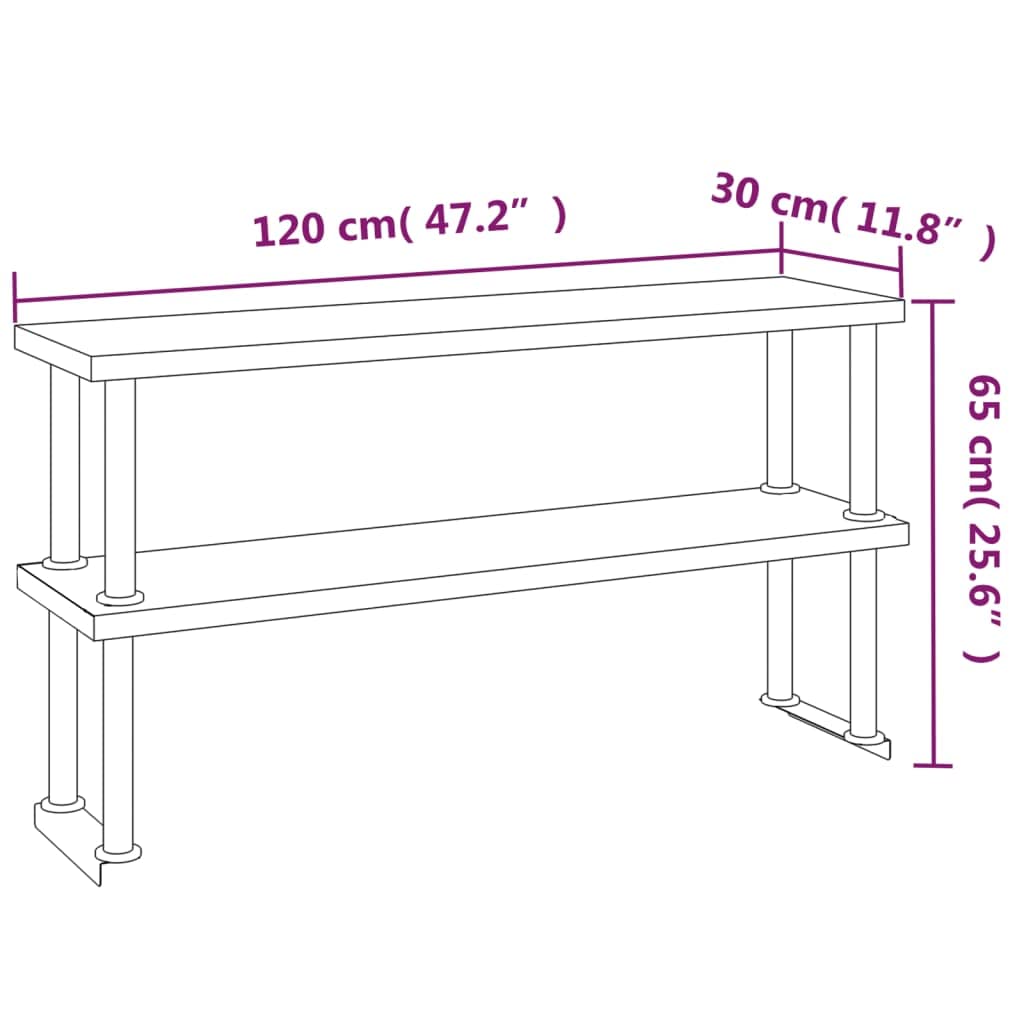 Tavolo da lavoro da cucina in acciaio inox con ripiano, 120 x 60 x 145 cm, per gastronomia, ristorante, cucina, commerciale, snack, catering, bar, caffetteria, mensa, bistrò e magazzino
