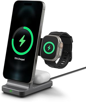 Spigen 3 in 1 Wireless Charging Station, Qi2 15W Fast Charger for MagSafe