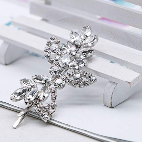 JETEHO 2pcs Leaf Crystal Rhinestone Bridal Hair Clip Bobby Pin Barrettes Hairpin Side Clip Vintage Hair Accessories for Women.