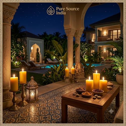 Image of Pure Source India Scented Pillar Candle (3X3 INCH) Decorative Candle for Living Room, Diwali Decor, Gifting, Spa & Meditation (Sandalwood)