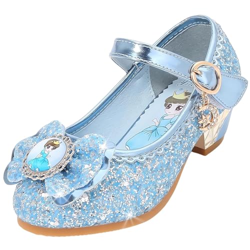 Vorkhuaeri Mädchen Prinzessin ELSA Schuhe Stöckelschuhe Kinder Glitzer Tanz Sneakers Prinzessin Kostüm Kinderschuhe für Dress Up Party Cosplay Hochzeit (B1-Blue 27)
