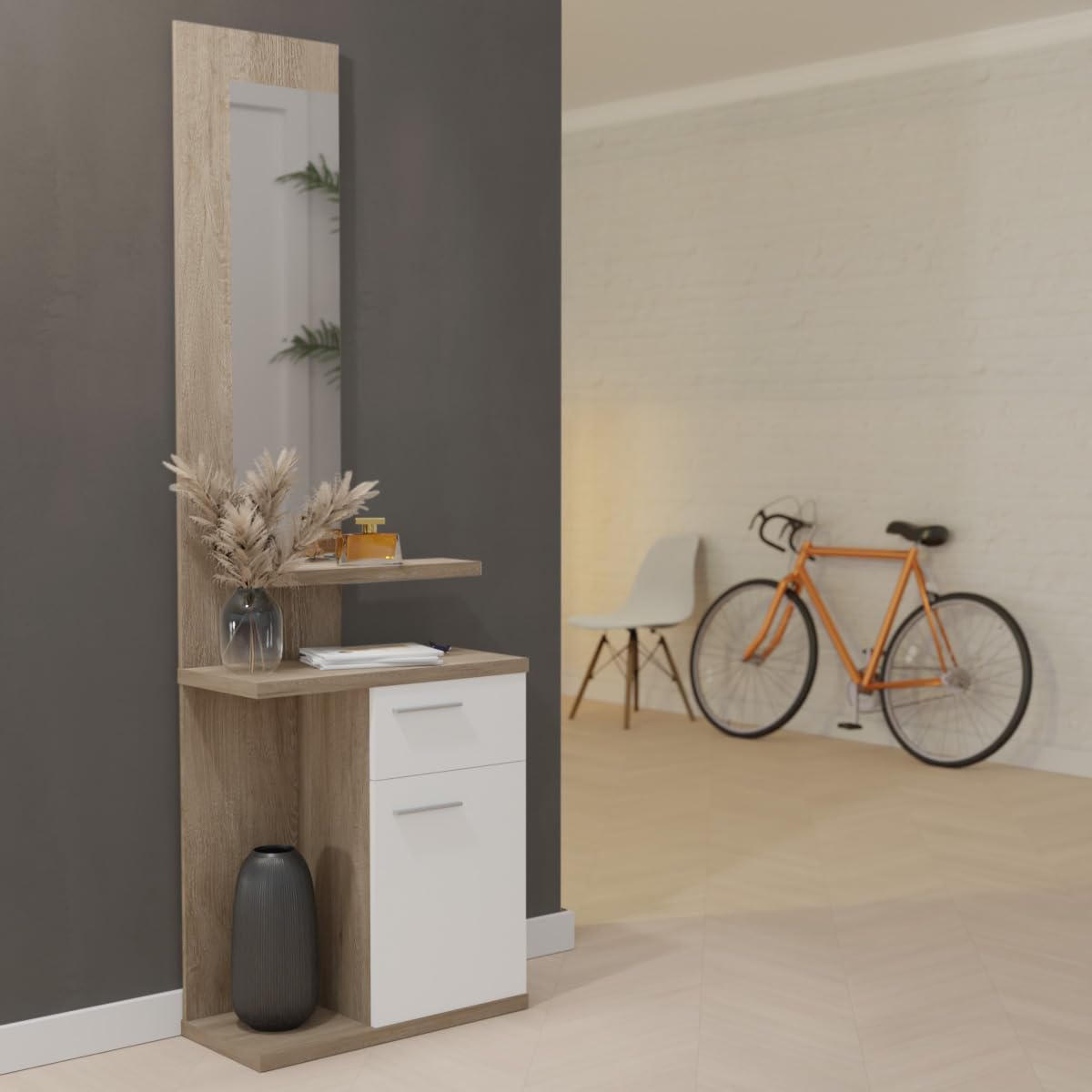 amuéblate Online - Mueble Recibidor Vertical, Modelo Iria, Práctico y Funcional, Color Blanco, Medidas: 60,5 cm Largo x 28 cm Fondo x 186,5 cm Alto