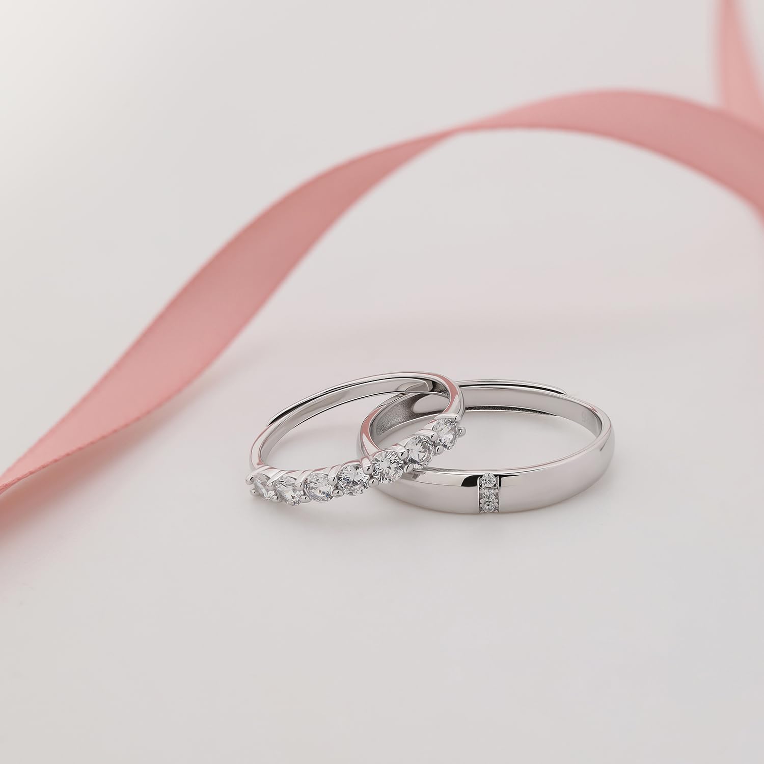 Meissa Anillos de Pareja en Plata Esterlina Anillos de Boda Elegantes Anillo de Promesa para Hombre y Mujer Zirconia Cúbica Tamaño Ajustable