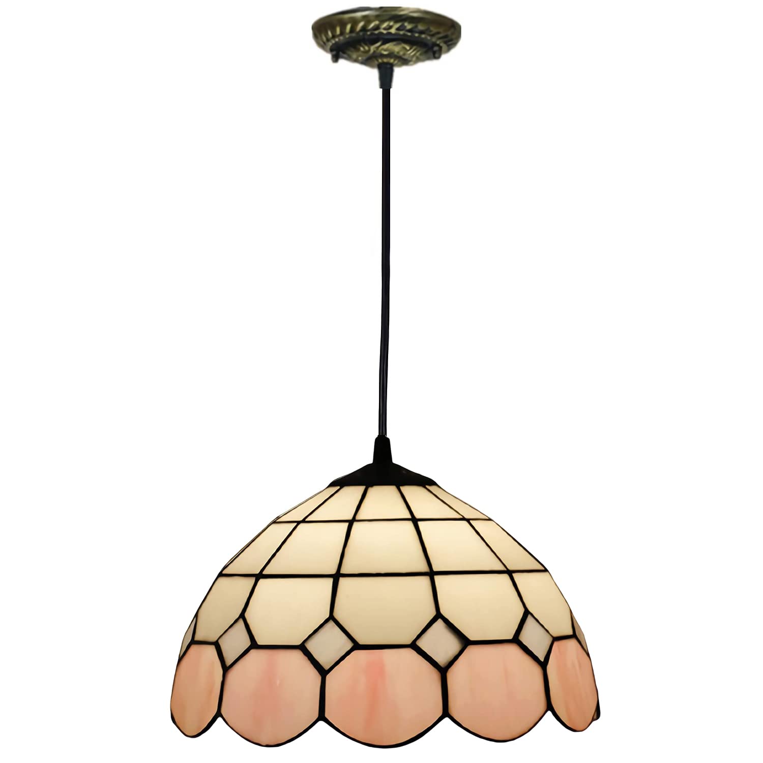 Aioneer Pink Tiffany Pendant Light Fixtures, Vintage Stained Glass Led Chandeliers, Victorian Style Ceiling Hanging Lamp For Living Room Bedroom Hallway Dining Room