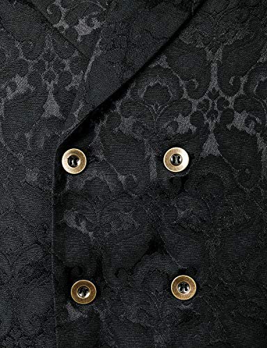 ZEROYAA Mens Gothic Steampunk Double Breasted Jacquard Brocade Vest Waistcoat Sleeveless Tailcoat4
