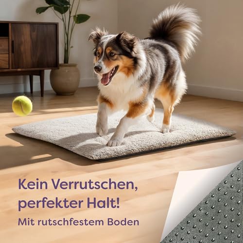 Knupis Selbstheizende Hundedecke - Große Hundematte 90x60 cm - Waschbarer Bezug - Kuschelig weiche Wärmematte ohne Strom - Mit Rutschfester Unterseite - Heizdecke für Hunde(Grau)