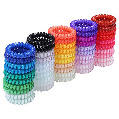 YMHPRIDE 50 Pcs Colorful Coil Hair Ties Spiral Hair Ties No Crease Phone Cord Hair Ties Candy Colors Elastic Telephone Hair Ties for Women