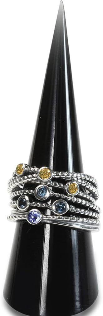 Silvershake 3 Stone Gemstone 925 Sterling Silver Stackable Ribbon Ring Birthstone Jewelry for Women or Teens