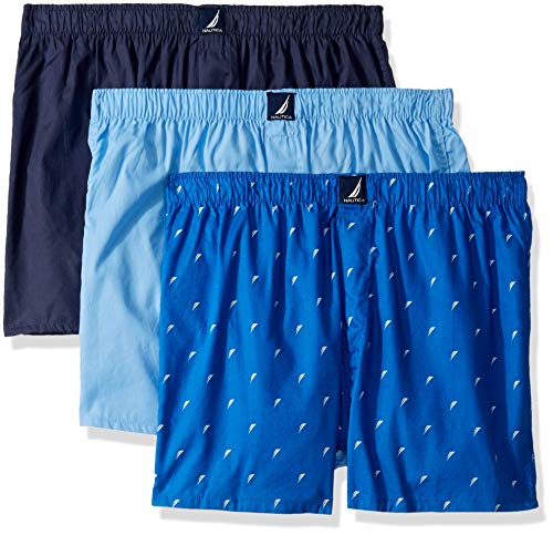 Nautica Men s Cotton Woven 3 Pack Boxer, Peacoat Dellarobbia Sails-Sea Cobalt, Large