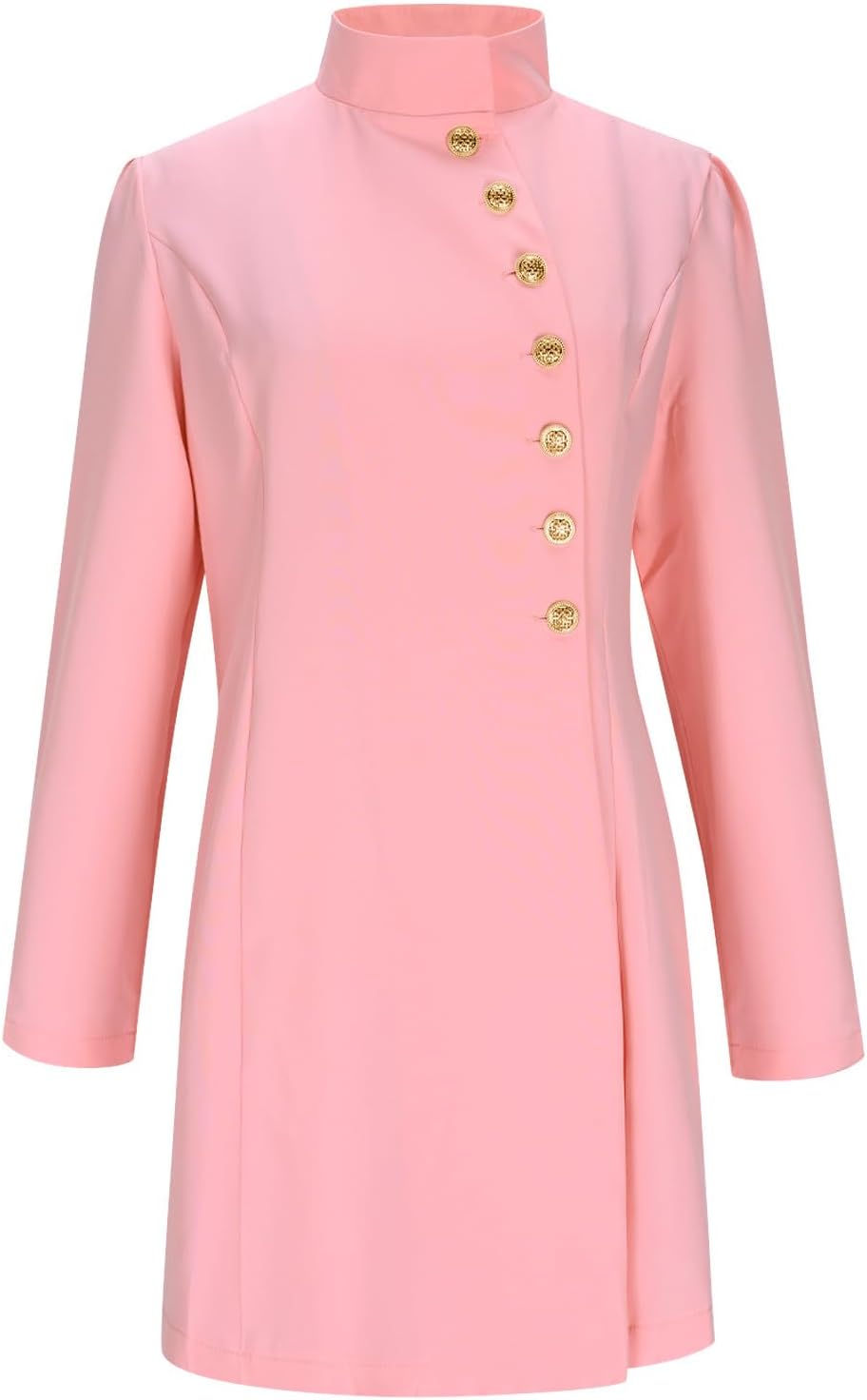 Womens Long Sleeve Mock Neck Dress Single Breasted Business Casual Elegant Party Cocktail Solid A Line Mini Dresses