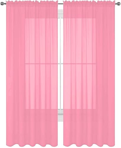 Luxury Discounts- 2 Paneles de voile para cortinas de ventana con tratamiento de bolsillo de Solid Rod en una variedad de colores