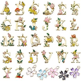 RuiChy 31 Piece Flower Style Initial Alphabet Letter Charms, A-Z Pendant Garden Fairy Tale Enamel Charms for DIY Jewelry Making Necklaces Earrings Bracelets Craft Projects