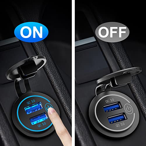 Quick Charge 3.0 Dual Usb Charger Socket, Qidoe Waterproof 12V Usb Outlet 36W Dual Qc3.0 Usb Power Socket With Touch Switch Diy Car Usb Port For Car Boat Marine Rv Motorcycle Bus Truck Golf Cart Etc #TOP3