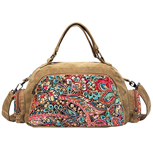 Win8Fong - Bolso al hombro de Lona para mujer Rojo multicolor