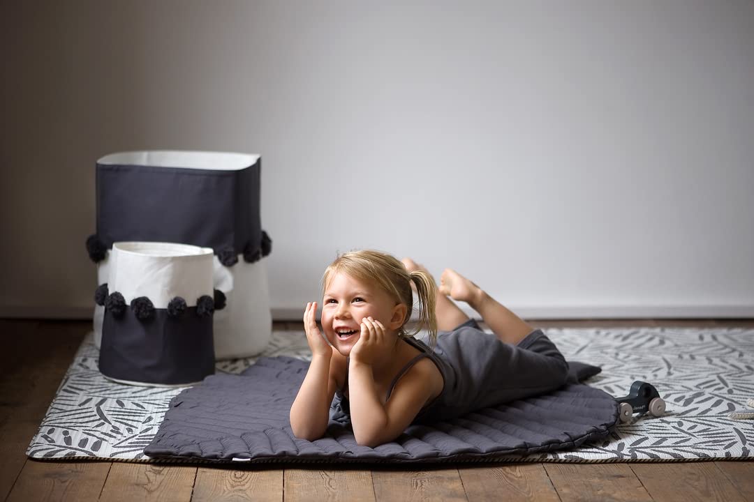 Toddlekind Spielzeugkorb, aus schwerer Bio-Baumwolle, runder Aufbewahrungskorb, 37 × 40 cm, Weiß, Kohlegrau & Schwarz