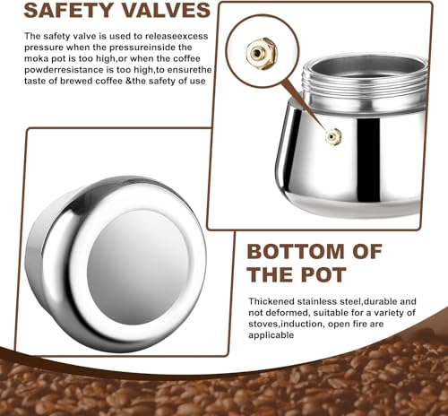Image of Humongous 6 Cup Stovetop Maker Stainless Steel Moka Pot Maker Percolator Italian Coffee Maker Capable Mocha Coffee Machine Cafe Classic Maker for Home and Camping 300ml 10oz