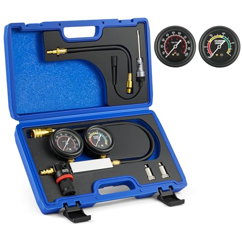 Orion Motor Tech Cylinder Leak Down Tester Kit, Dual-Gauge Automotive Engine Leakage Tester for Petrol Engines, Adjustable Leakdown Diagnostic Detector Tool Kit with Spark Plug Tester Adapters