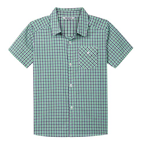 Bienzoe Boys Short Sleeve Shirt: Casual Button Down Cotton Plaid Kids Tops