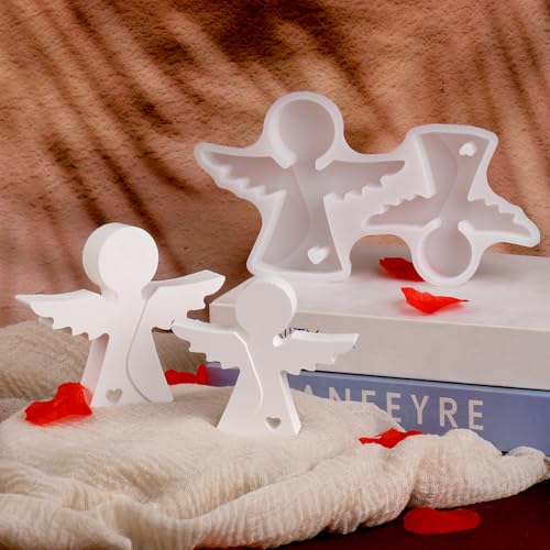 wikimo Silicone Moulds Casting Moulds Christmas 1 Piece 2 Angels Silicone Mould for 3D Angel Candles DIY Decoration Suitable for Plaster, Epoxy Resin, Soy Wax