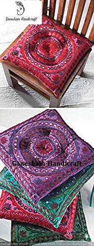 Indian Handmade Mirror Decorative Sofa Boho Chic Bohemian Throw Pillow Case Hand Embroidered Cushion Cover( Set Of 4 Piece) #TOP1