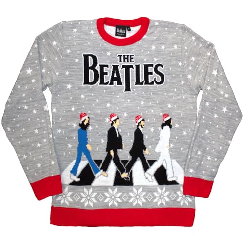 The Beatles Unisex Adult Drop T Abbey Road Christmas Sweatshirt (XXL) (Grey)