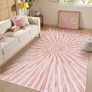 Wonnitar Pink Nursery Rug for Baby Girl, Washable 5×7 Ombre Print Area Rug, Ultra Thin Soft Modern Kids Room Carpet for Toddler Playroom, Living Room, Bedroom (5x7ft, Pink/Multi)