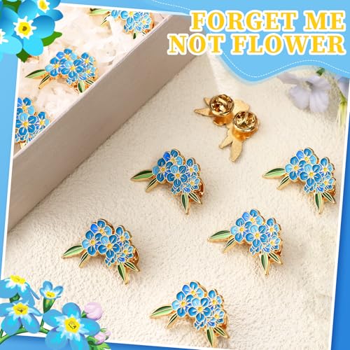 Image of Forget Me Not Flower Pins Bulk Gifts Memorial Pins Blue Flower Enamel Lapel Celebration of Life Funeral Favors