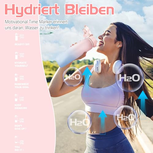 AOHAN Trinkflasche, 1l Wasserflasche BPA-Frei, Trinkflasche Sport Auslaufsicher, Sportflasche mit Zeitmarkierung für Fitness, Büro, Schule, Yoga, Outdoor